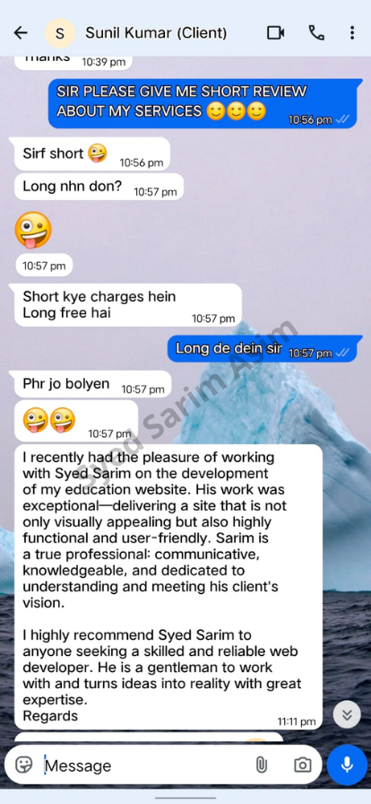 WhatsApp review from Sunil Kumar