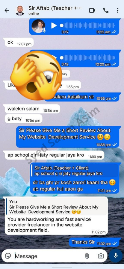WhatsApp review from Sir Aftab
